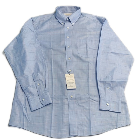Roundtree & Yorke Other - Gold Label Roundtree & Yorke Fitted Dress Shirt Blue Grid Check Size 16 1/2 - 35
